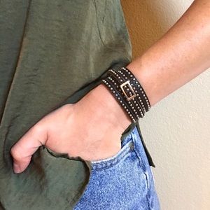 Leather Studded Wraparound Buckle Bracelet